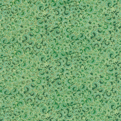 Holiday Blenders - Packed Metallic Scrolls Green Metallic Yardage