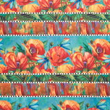 Charisma - Poppies Border Stripe Turquoise Multi Yardage Primary Image