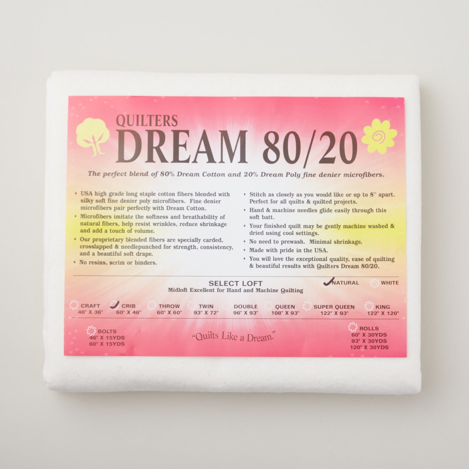 Quilters Dream Cotton Natural 80/20 Crib 46'' x 60