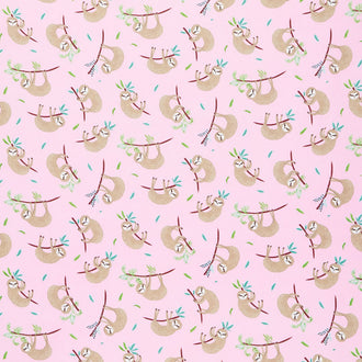 Wild & Free - Hanging Sloths Pink Yardage