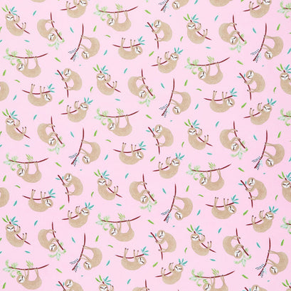 Wild & Free - Hanging Sloths Pink Yardage