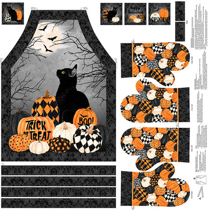 Black Cat Capers - Pumpkins Apron and Oven Mitt Black Panel