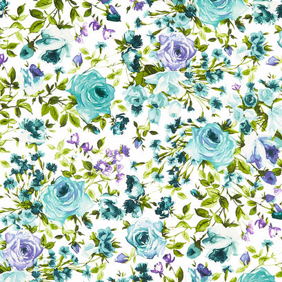 Bloom On - Large Floral Aqua Yardage