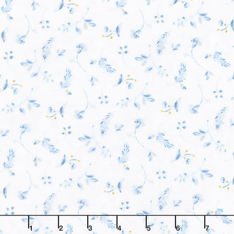 Blue Breeze - Leaf Toss White Yardage
