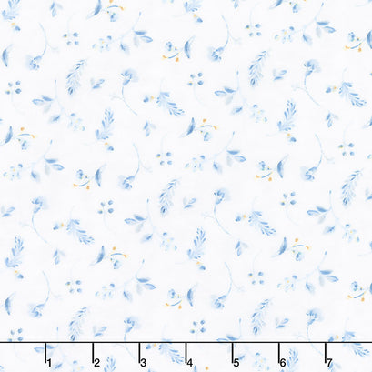 Blue Breeze - Leaf Toss White Yardage