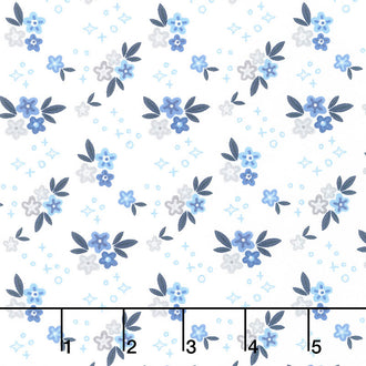 Blue Stitch - Ditzy White Yardage