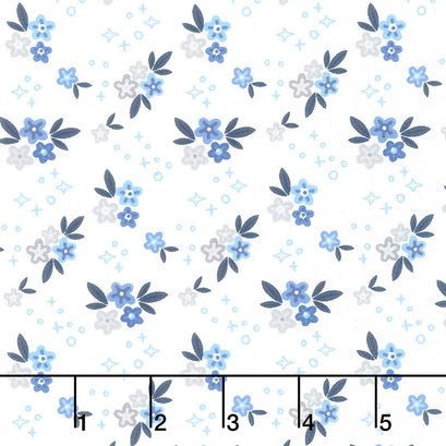 Blue Stitch - Ditzy White Yardage