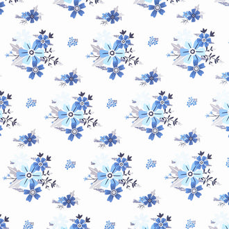 Blue Stitch - Floral White Yardage