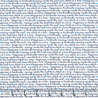 Blue Stitch - Text White Yardage