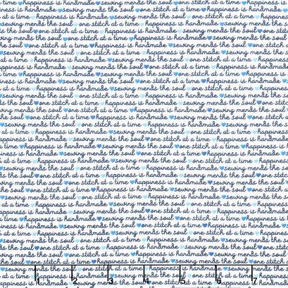 Blue Stitch - Text White Yardage