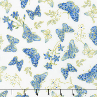 Blue Symphony - Butterfly Cream Metallic Yardage