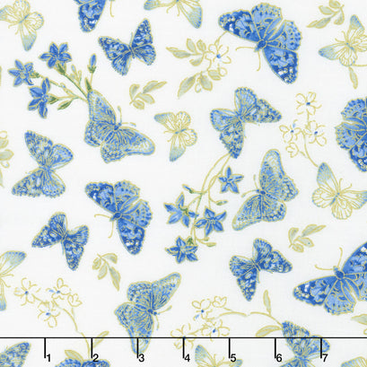 Blue Symphony - Butterfly Cream Metallic Yardage