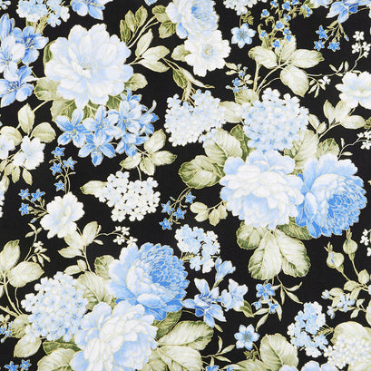 Blue Symphony - Garden Black Metallic Yardage