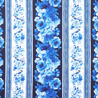 Bluebird - Large Flower 11" Stripe Blue Yardage
