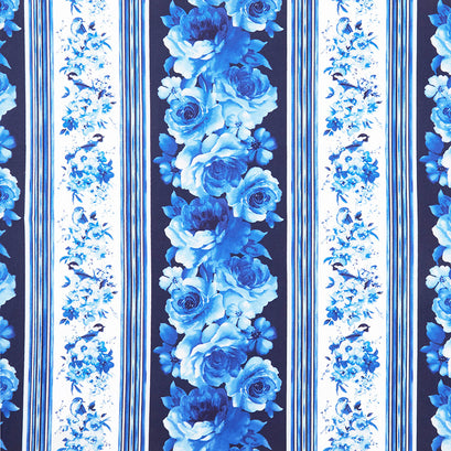 Bluebird - Large Flower 11" Stripe Blue Yardage