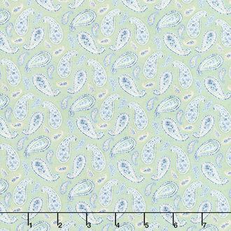 Bohemian Blue - Small Paisley Green Yardage