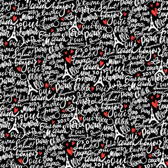 Bonjour - Parisian Words Black Yardage