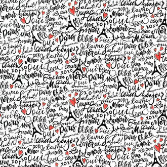 Bonjour - Parisian Words White Yardage