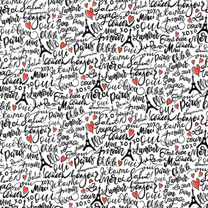 Bonjour - Parisian Words White Yardage