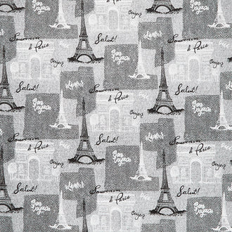Bonjour - Textured Paris Motifs Grey Yardage