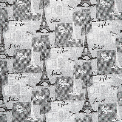 Bonjour - Textured Paris Motifs Grey Yardage