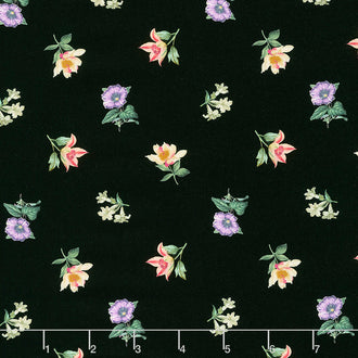 Botanica - Mini Floral Toss Black Multi Digitally Printed Yardage