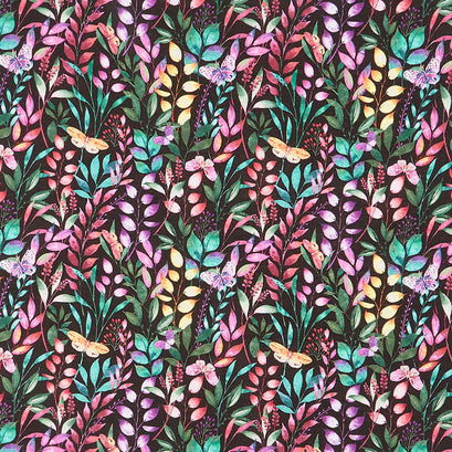 Botanical Magic - Branches and Butterflies Black Yardage