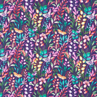 Botanical Magic - Branches and Butterflies Purple Yardage