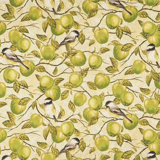 Bounty of the Season - Apples Green Metallic Yardage