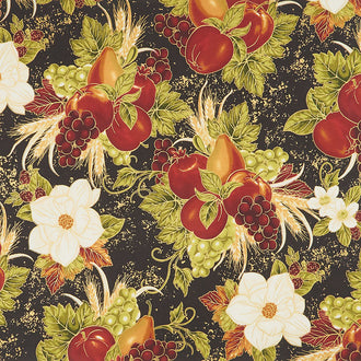 Bounty of the Season - Fruit Black Metallic Yardage