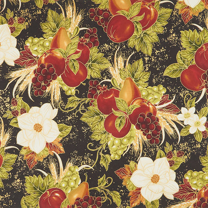 Bounty of the Season - Fruit Black Metallic Yardage