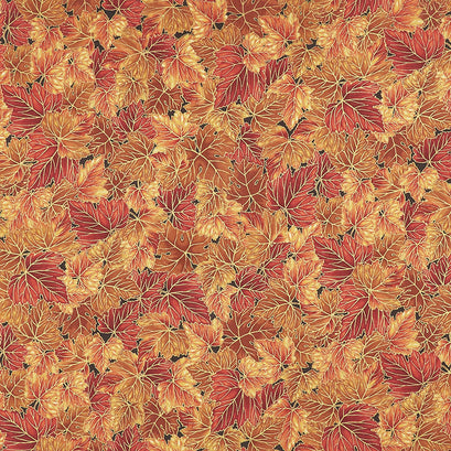 Bounty of the Season - Leaves Flame Metallic Yardage