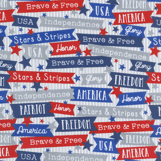 Brave & Free - Words White Yardage