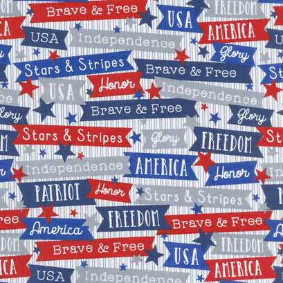 Brave & Free - Words White Yardage