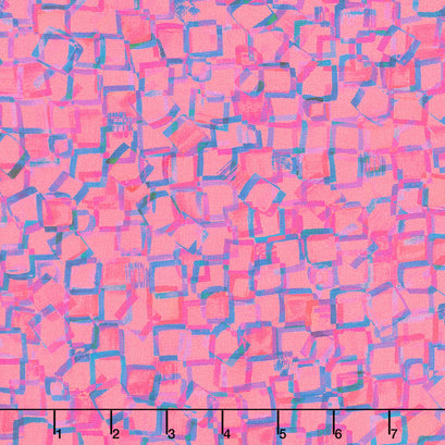 Bright Side - Squares Azalea Fabric Digitally Printed Yardage