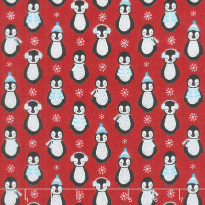 Bundled Buddies - Penguins Red Flannel Yardage
