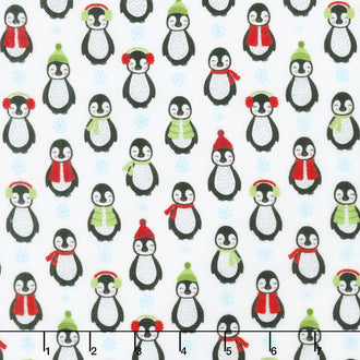 Bundled Buddies - Penguins White Flannel Yardage