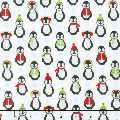 Bundled Buddies - Penguins White Flannel Yardage