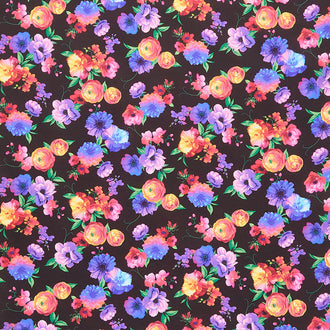 Butterfly Magic - Bright Florals Black Yardage