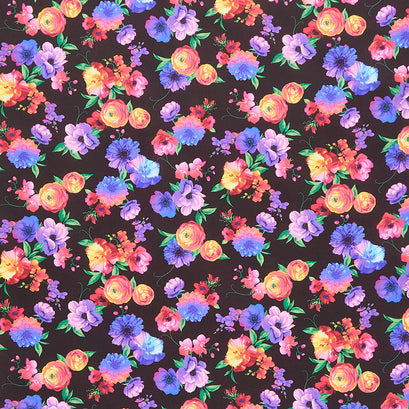 Butterfly Magic - Bright Florals Black Yardage
