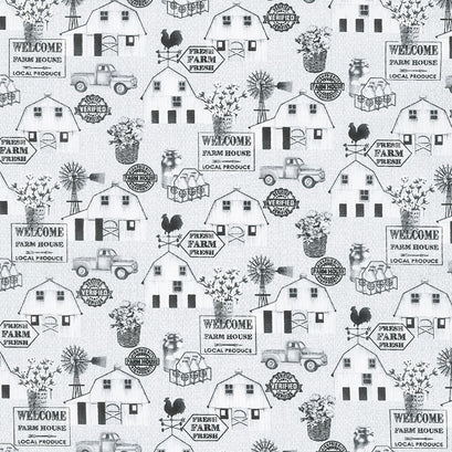 Buttermilk Farmstead - Farm Landscape Silver Yardage