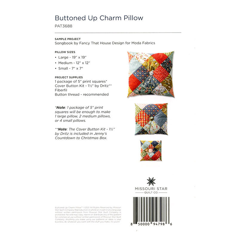 Buttoned Up Charm Pillow Pattern by Missouri Star Alternative View #1