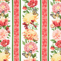Morning Blossom - Floral Border Stripe White Multi Yardage Primary Image