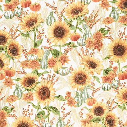 Autumn Fields - Sunflowers Natural Metallic Yardage