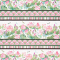 Water Lilies - Water Lily Border Stripe Cream Multi Yardage Primary Image