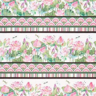 Water Lilies - Water Lily Border Stripe Cream Multi Yardage