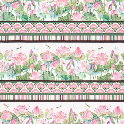 Water Lilies - Water Lily Border Stripe Cream Multi Yardage