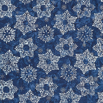Artisan Batiks - Winter Wonderland Snowflakes Blueberry Metallic Yardage