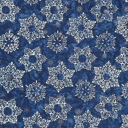 Artisan Batiks - Winter Wonderland Snowflakes Blueberry Metallic Yardage