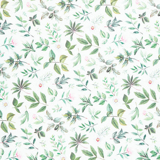 Blush - Leaf Toss White Green Yardage